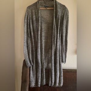 Eileen Fisher Festive  Crochet Gray Silver Sparkle Metallic Cardigan